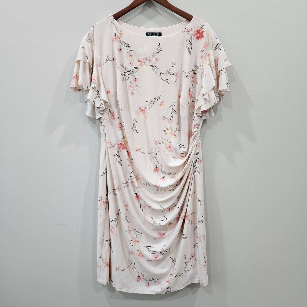 Lauren Ralph Lauren Latoya Floral Dress Plus 20W Pink Ruffled Romantic Fairy